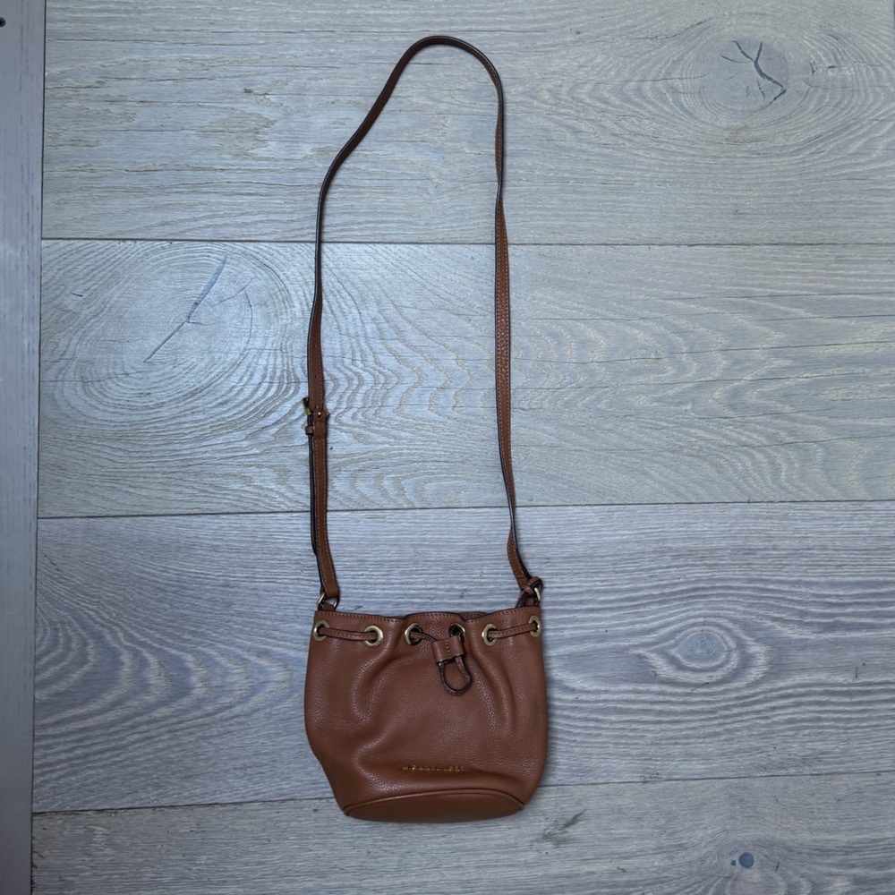 Michael Kors Jules Brown Leather Crossbody Drawstring Bucket Bag